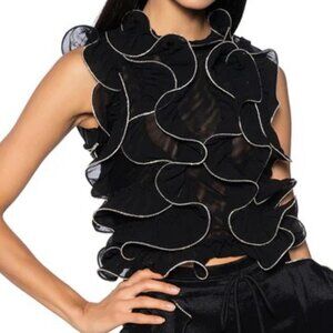 AKIRA STOP AND STARE EMBELLISHED TULLE RUFFLE BLOUSE